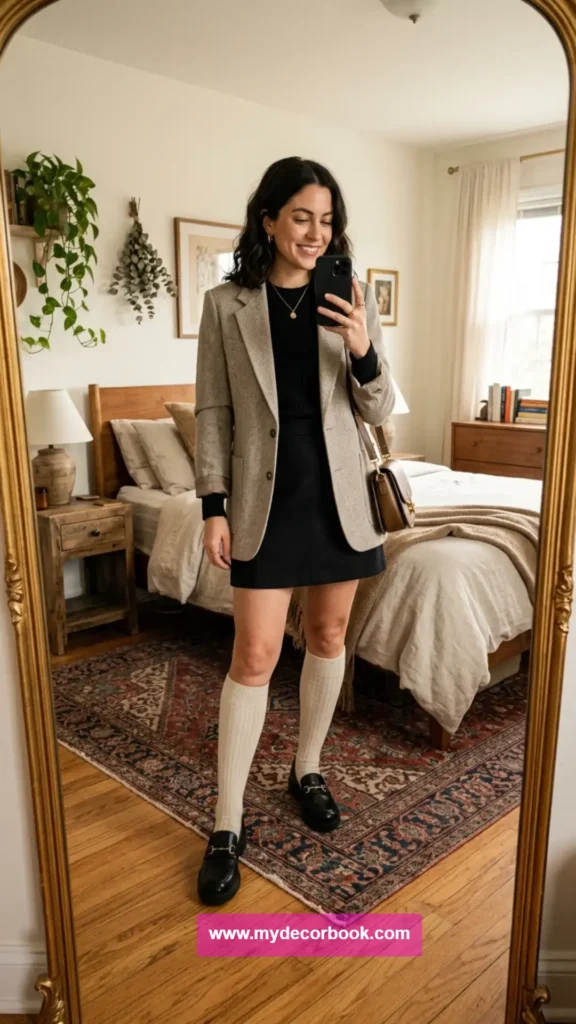 4. Black Mini Skirt With Knee-High Socks