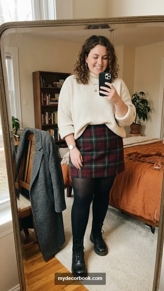 4. Plaid Mini Skirt With an Oversized Knit Sweater