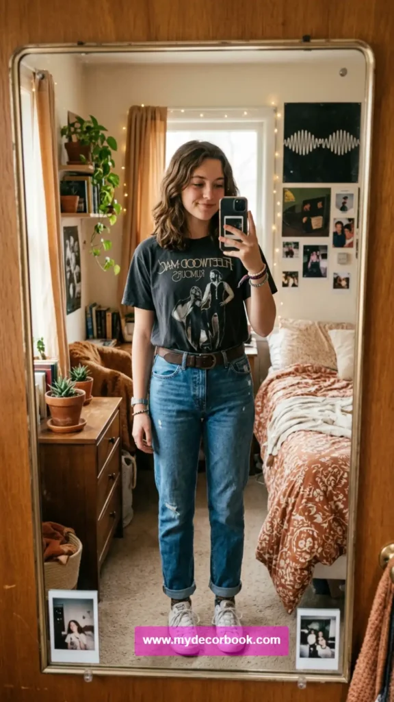 4. Vintage Band Tee With Straight-Leg Jeans