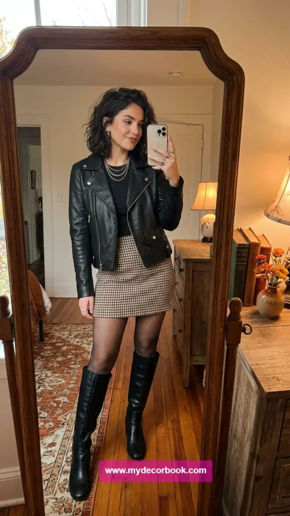 5. Leather Jacket With Knee-High Boots