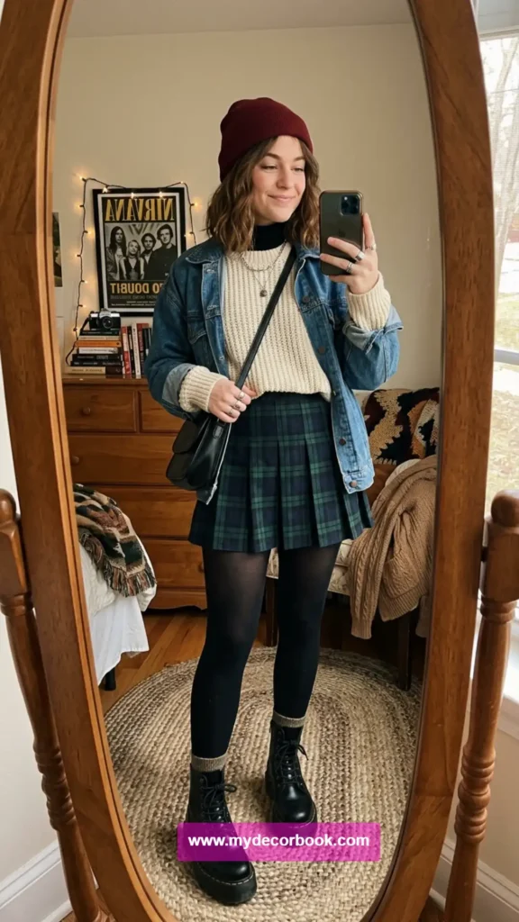 5. Plaid Skirt With Cozy Sweater
