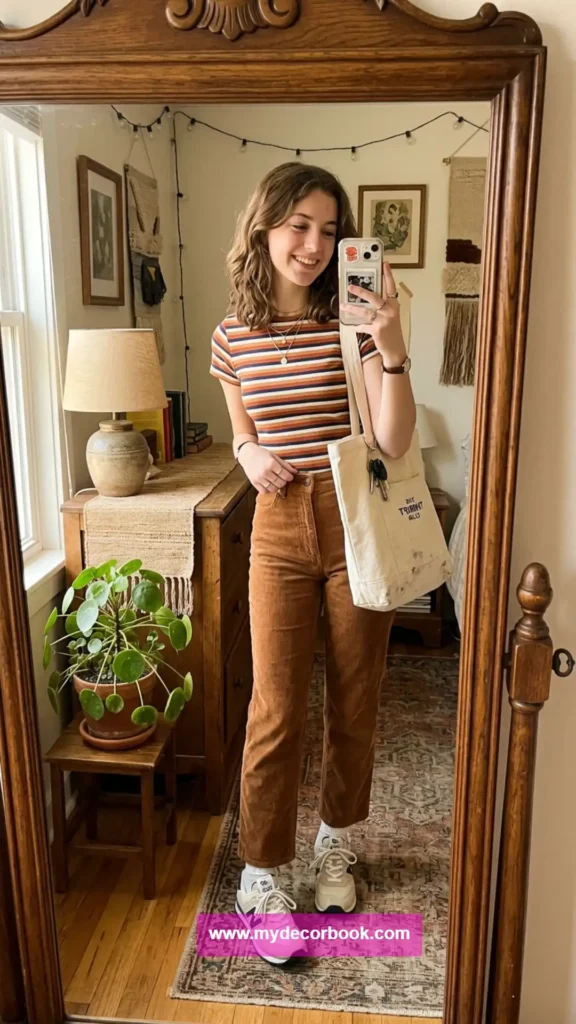 6. Corduroy Pants With a Striped Baby Tee