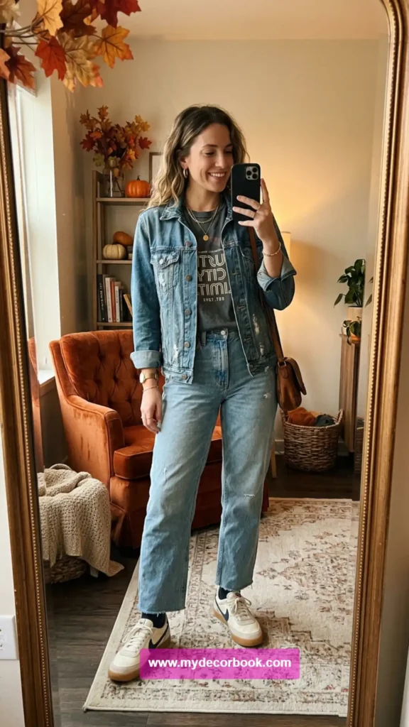 6. Denim Jacket Over Graphic T-Shirt