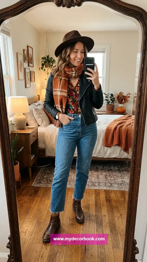 6. Leather Jacket With Floral Top