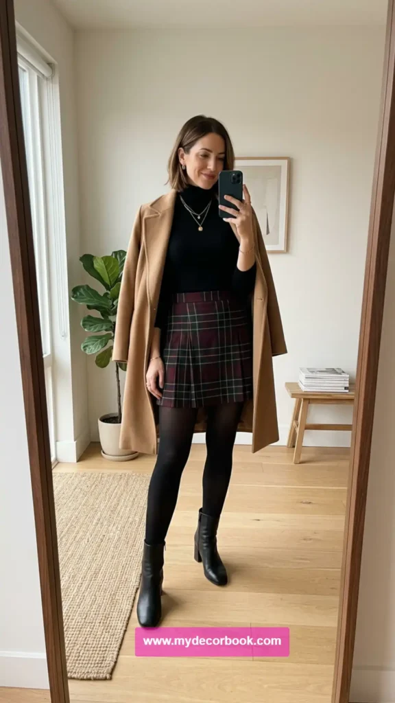 6. Tartan Mini Skirt With a Black Turtleneck
