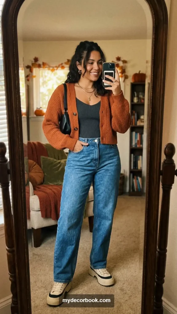 7. Baggy Jeans With a Cropped Cardigan