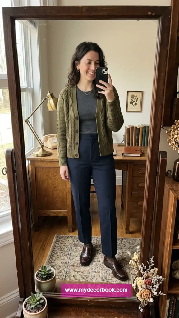 7. Cardigan With High-Waisted Pants