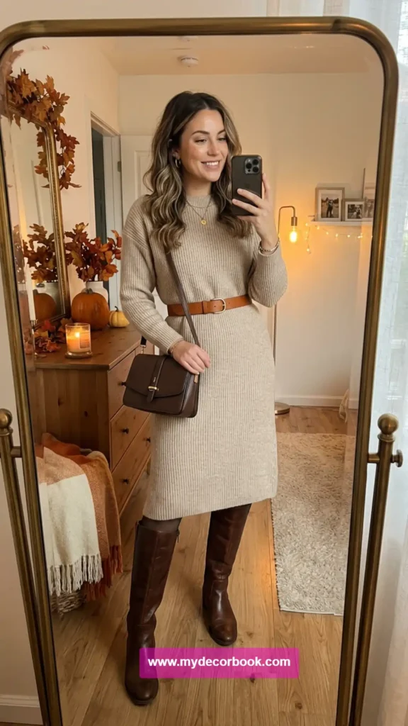 7. Ribbed Sweater Dress With Boots