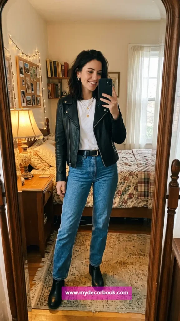 8. Monica Inspired Leather Jacket Outfit