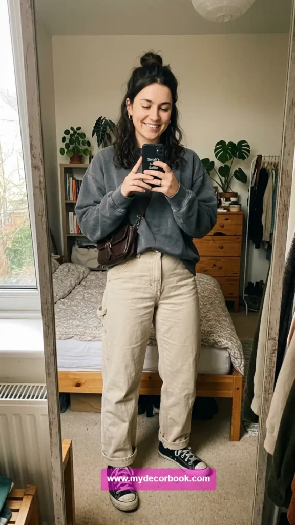 8. Oversized Sweatshirt With Carpenter Jeans