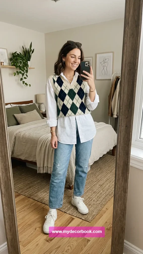 8. Sweater Vest Over Oversized Shirt